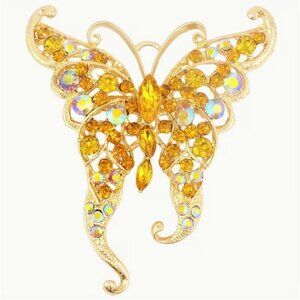 Betsey Johnson Yellow Crystal Butterfly Brooch Gold Tone